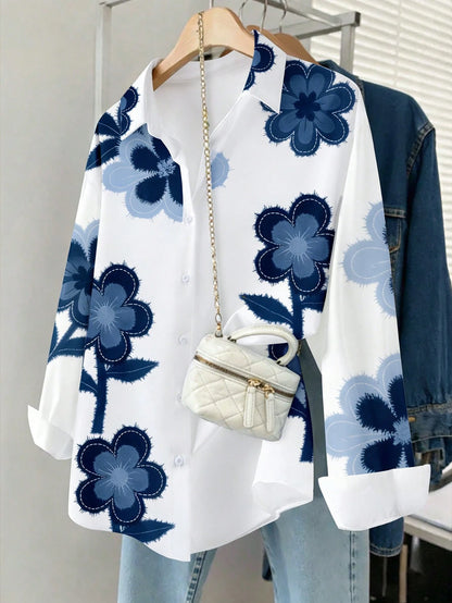 Resyla Women's Casual Vacation Floral Print Long Sleeve Loose Blouse, Spring/Autumn