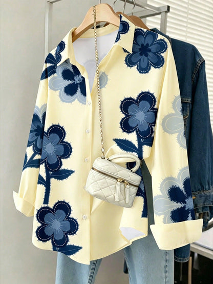 Resyla Women's Casual Vacation Floral Print Long Sleeve Loose Blouse, Spring/Autumn