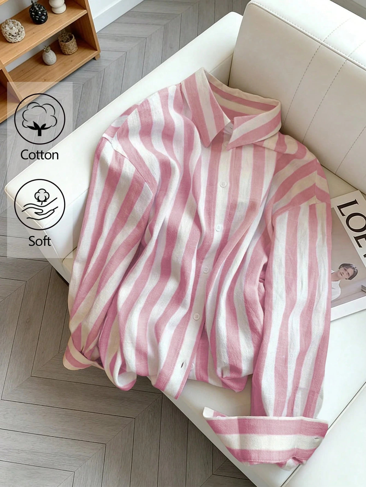 Resyla Women's Striped Lapel Single-Breasted Casual Commuter Long Sleeve Shirt