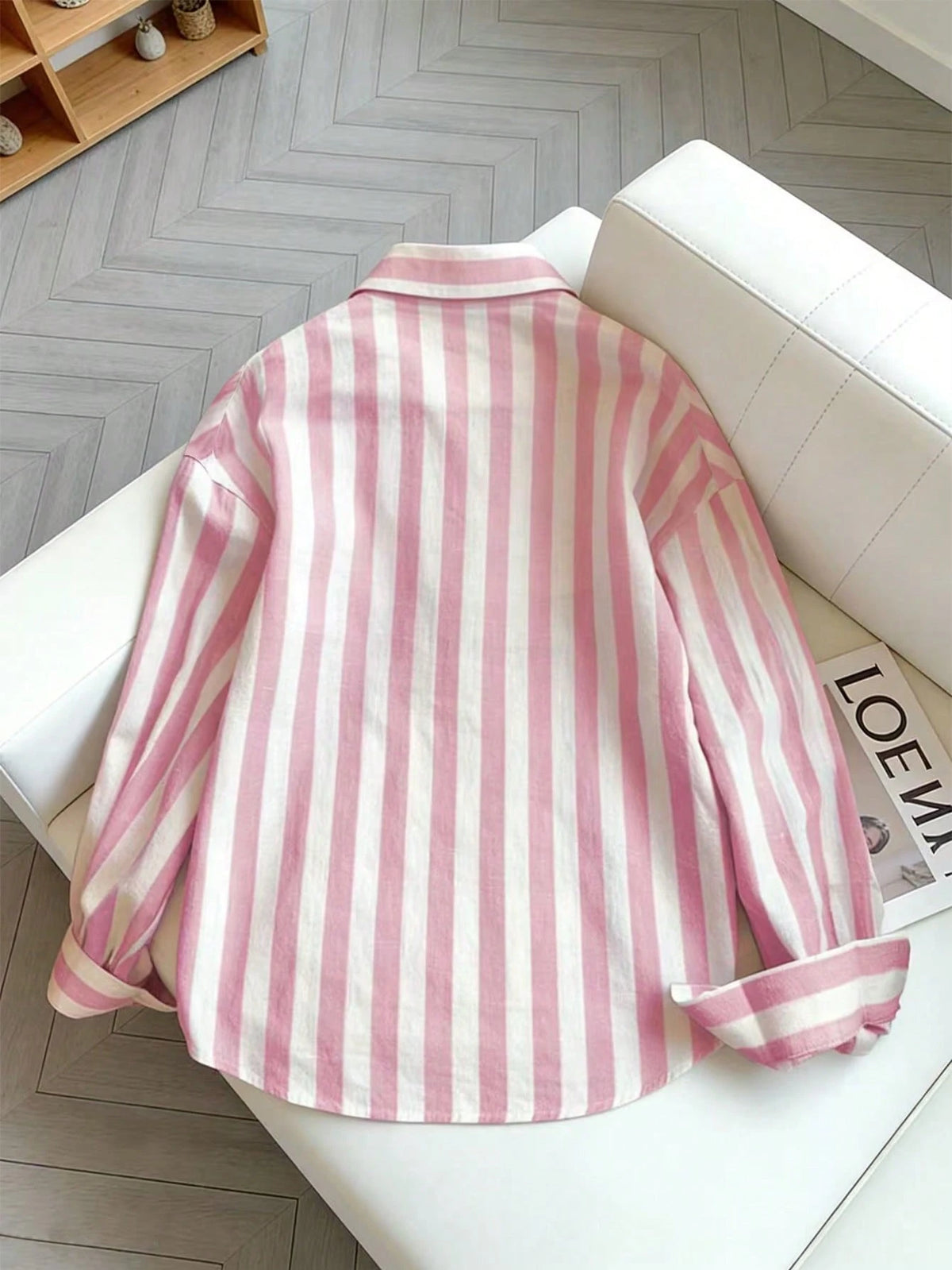 Resyla Women's Striped Lapel Single-Breasted Casual Commuter Long Sleeve Shirt