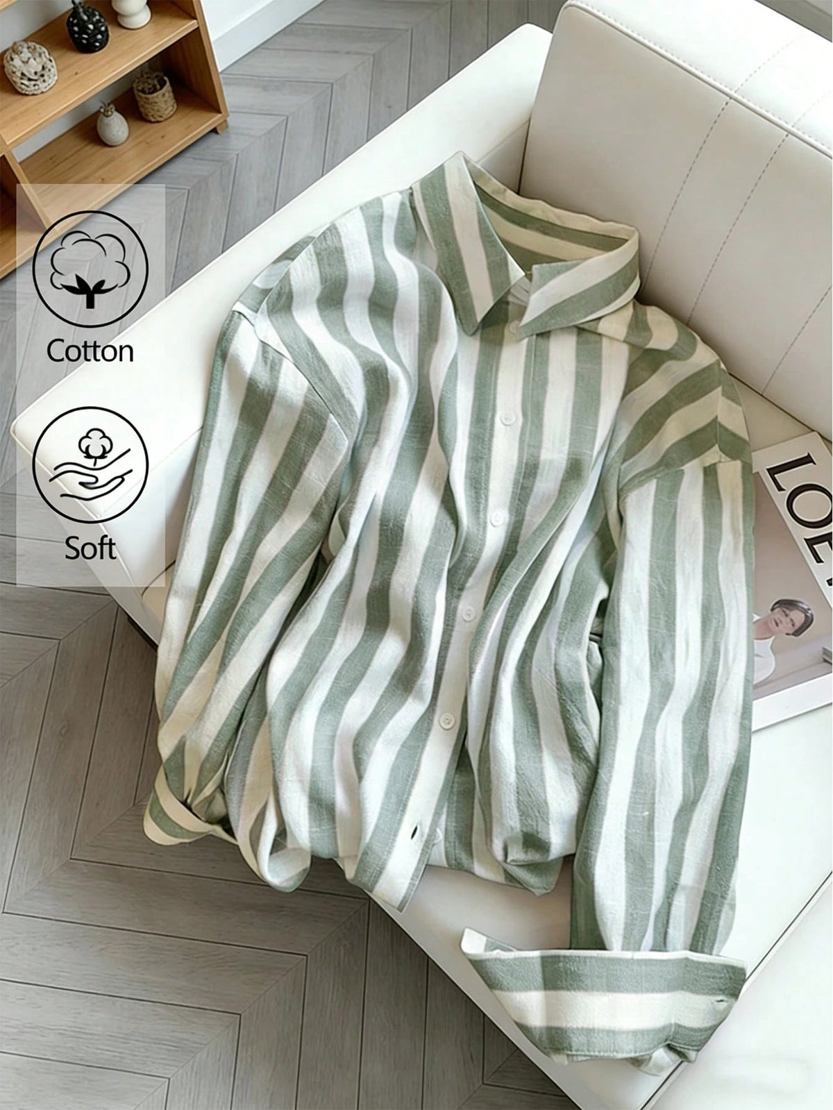 Resyla Women's Striped Lapel Single-Breasted Casual Commuter Long Sleeve Shirt