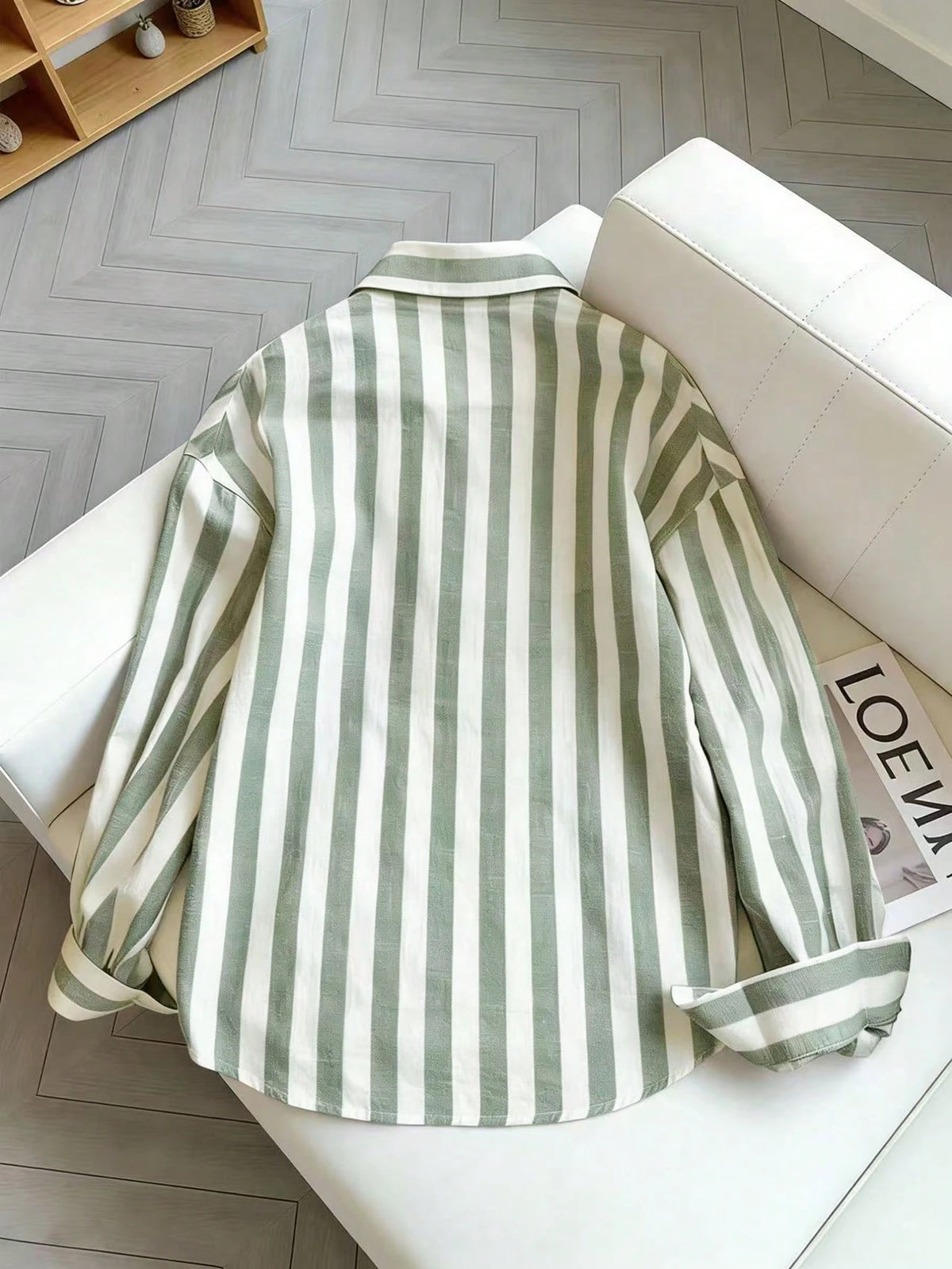 Resyla Women's Striped Lapel Single-Breasted Casual Commuter Long Sleeve Shirt
