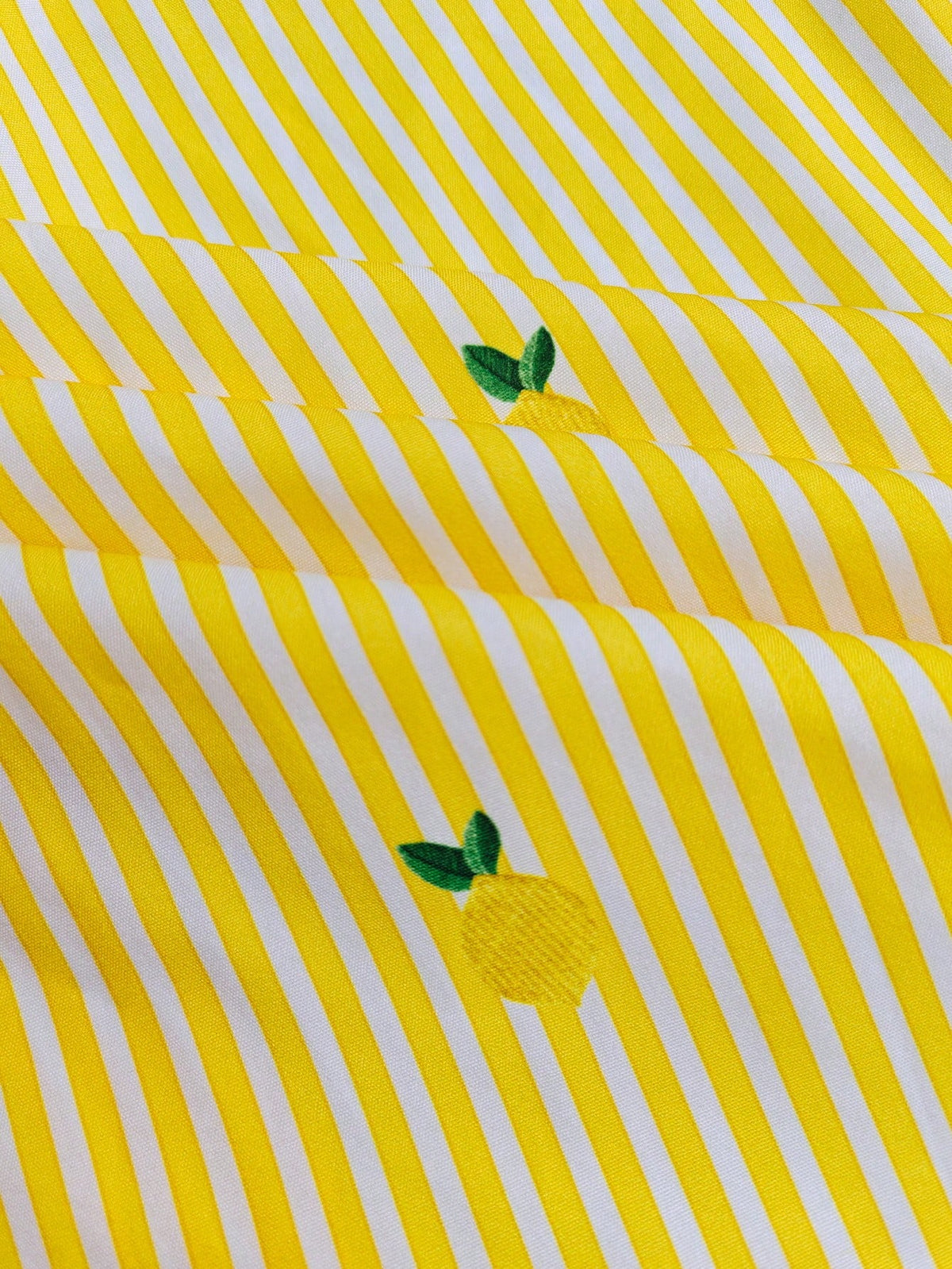 Resyla Women's Top White And Yellow Lemon Stripe Full Print Pattern,Cute Summer Casual Brunch Ins Style Shirt,Loose Long-Sleeved Blouses,Back To School Gift