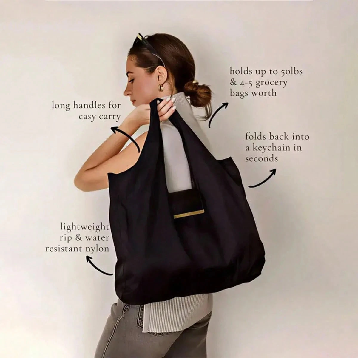 Reusable Expandable Shopping Bag, Foldable Keychain Grocery Pouch For Home Travel Daily Organizing