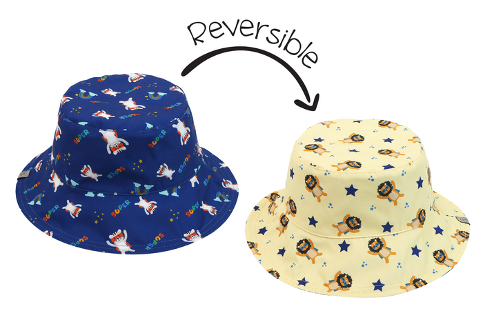 Reversible Baby & Kids Patterned Sun Hat - Animal Superhero