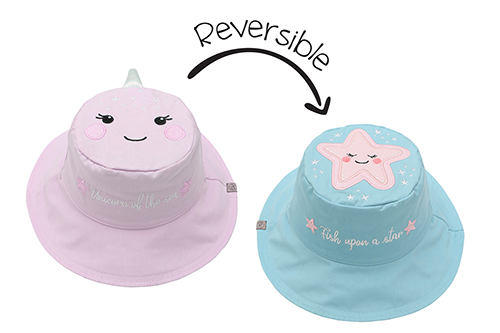 Reversible Baby & Kids Sun Hat - Narwhal & Starfish