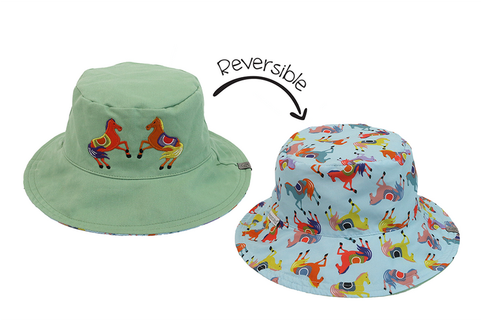 Reversible Baby/Kids Mixed Sun Hat - Horses