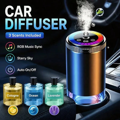 RGB Music-Synced Car Diffuser And Humidifier, Air Freshener With Adjustable Scent Intensity, Removes Odors Inside The Car, USB Rechargeable, Fits Any Car Model, Perfect Gift For Car Enthusiasts