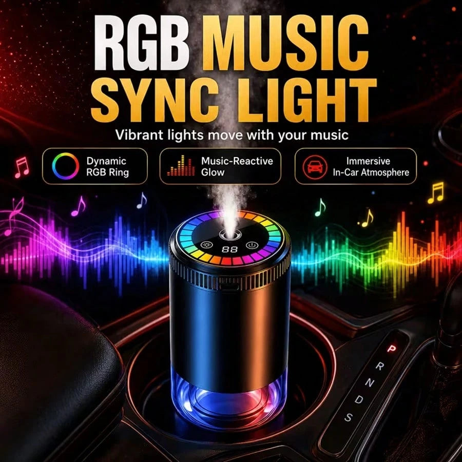 RGB Music-Synced Car Diffuser And Humidifier, Air Freshener With Adjustable Scent Intensity, Removes Odors Inside The Car, USB Rechargeable, Fits Any Car Model, Perfect Gift For Car Enthusiasts