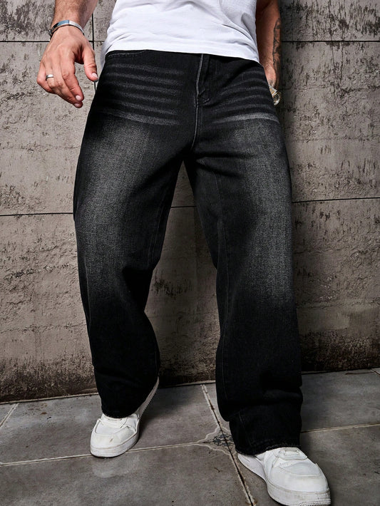 RHETRK Plus Size Men's Casual Simple Denim Jeans Street Hang Out Urban, Grunge