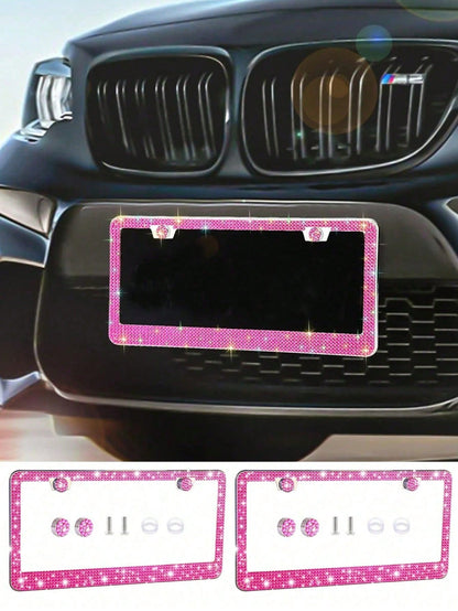 Rhinestone Bling License Plate Frames Rhinestone Sparkle Universal Car Plate Frame Glitter Diamond Crystals,Rhinestone Handcrafted Crystal Premium Stainless Steel, Slim License Plate For Women & Men