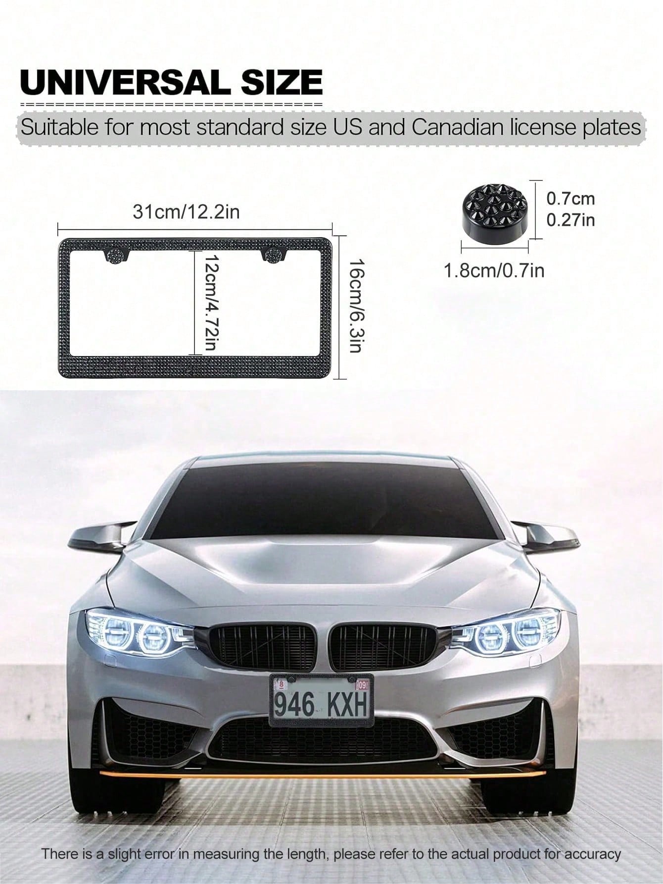 Rhinestone Bling License Plate Frames Rhinestone Sparkle Universal Car Plate Frame Glitter Diamond Crystals,Rhinestone Handcrafted Crystal Premium Stainless Steel, Slim License Plate For Women & Men