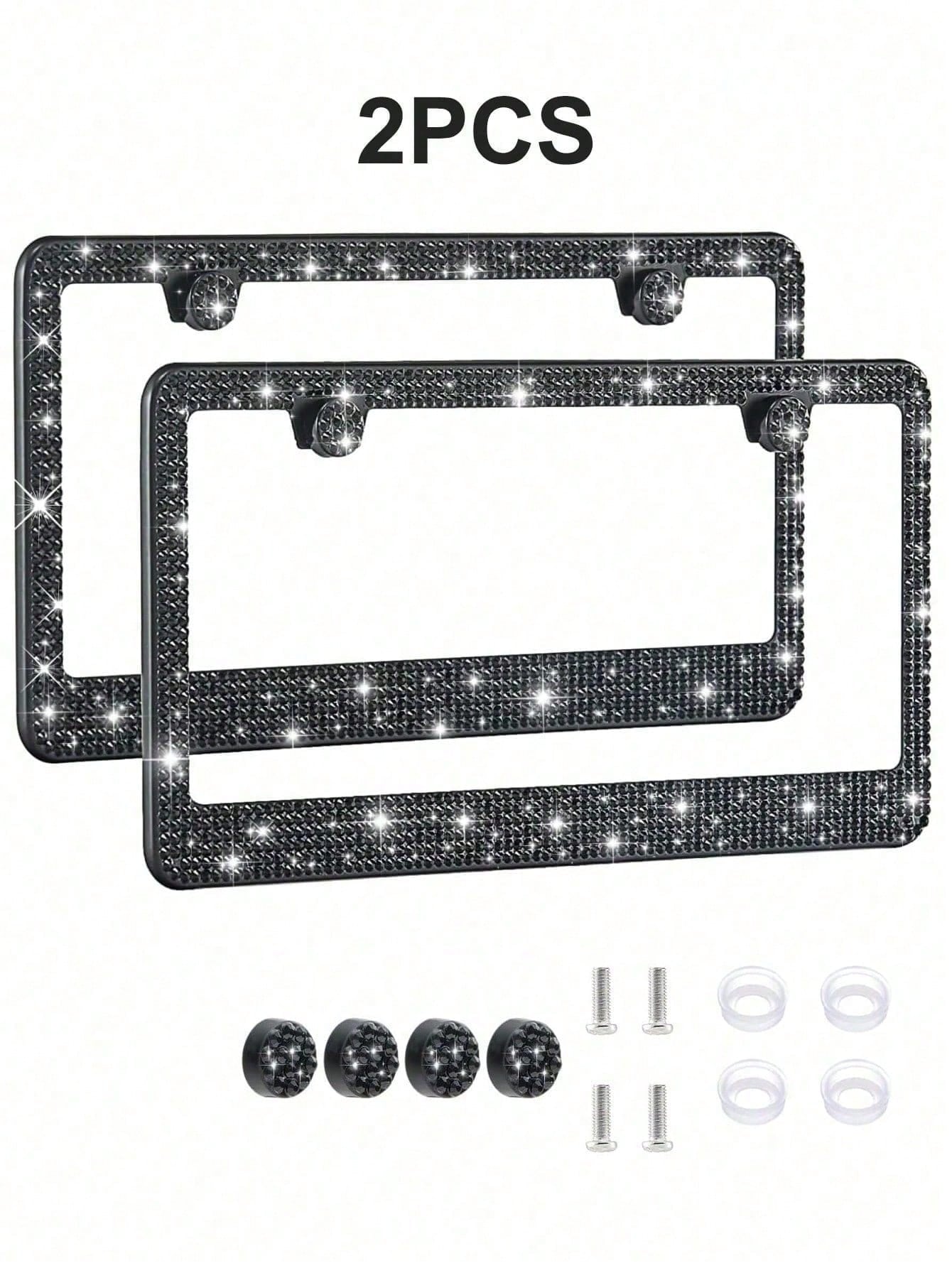 Rhinestone Bling License Plate Frames Rhinestone Sparkle Universal Car Plate Frame Glitter Diamond Crystals,Rhinestone Handcrafted Crystal Premium Stainless Steel, Slim License Plate For Women & Men
