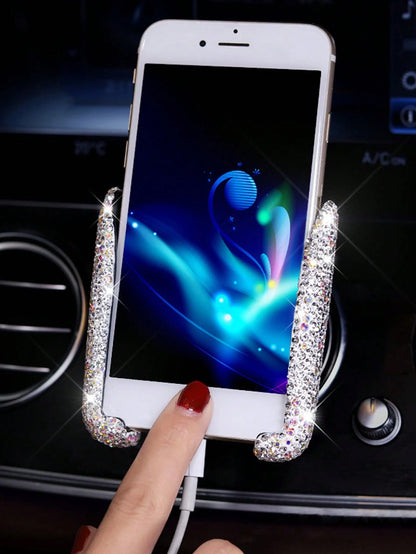 Rhinestone Gravity Car Phone Holder, Car Air Vent Phone Holder With Rhinestone Design, Clip-On Car Navigation Holder, Car Accessories, Air Vent Instrument Navigation Rhinestone Car Phone Holder, Gift