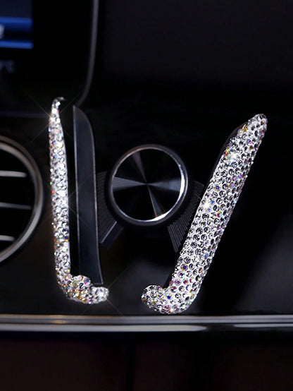 Rhinestone Gravity Car Phone Holder, Car Air Vent Phone Holder With Rhinestone Design, Clip-On Car Navigation Holder, Car Accessories, Air Vent Instrument Navigation Rhinestone Car Phone Holder, Gift