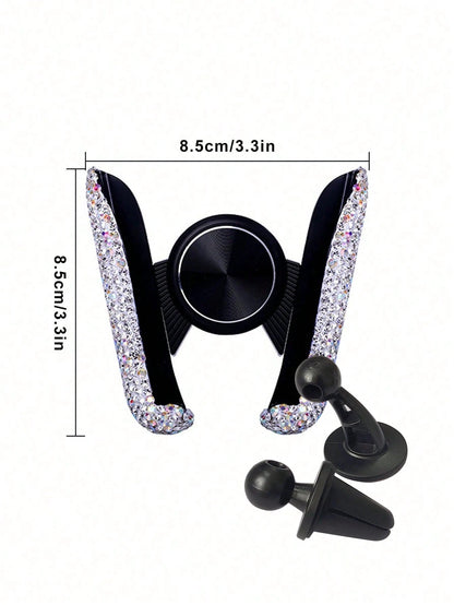 Rhinestone Gravity Car Phone Holder, Car Air Vent Phone Holder With Rhinestone Design, Clip-On Car Navigation Holder, Car Accessories, Air Vent Instrument Navigation Rhinestone Car Phone Holder, Gift