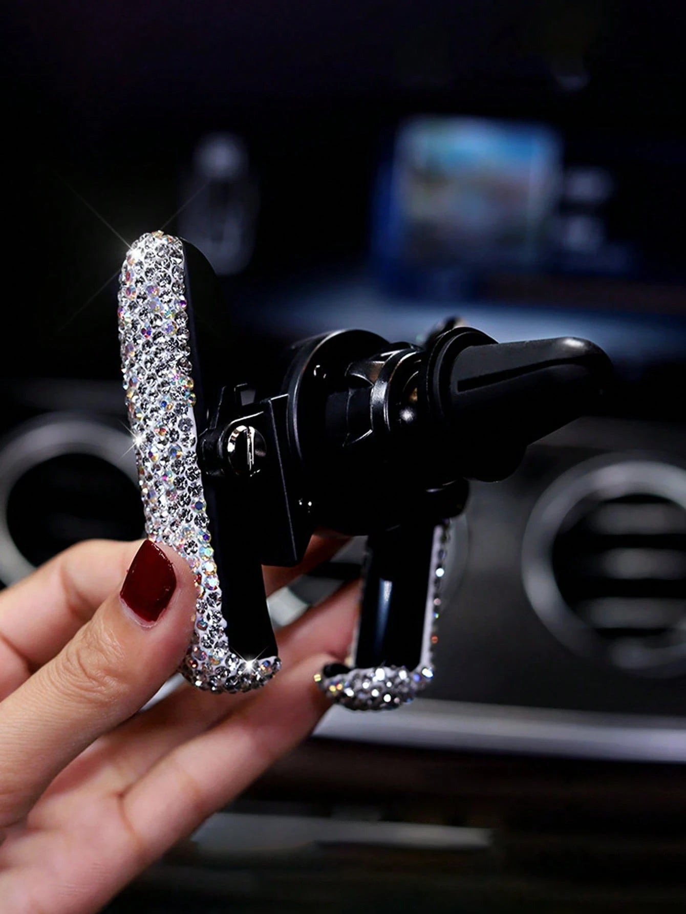 Rhinestone Gravity Car Phone Holder, Car Air Vent Phone Holder With Rhinestone Design, Clip-On Car Navigation Holder, Car Accessories, Air Vent Instrument Navigation Rhinestone Car Phone Holder, Gift