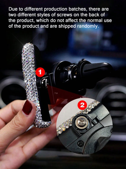 Rhinestone Gravity Car Phone Holder, Car Air Vent Phone Holder With Rhinestone Design, Clip-On Car Navigation Holder, Car Accessories, Air Vent Instrument Navigation Rhinestone Car Phone Holder, Gift