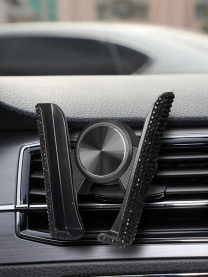 Rhinestone Gravity Car Phone Holder, Car Air Vent Phone Holder With Rhinestone Design, Clip-On Car Navigation Holder, Car Accessories, Air Vent Instrument Navigation Rhinestone Car Phone Holder, Gift