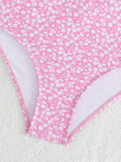 Ribbed Tankini Swimwear Set- Printed Swim Shorts- High Elasticity, Opaque, Machine Washable- Women's Pink Vacation Beach, Modest Summer