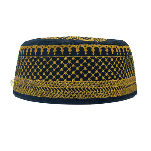 Rigid round metallic Gold Black Kufi
