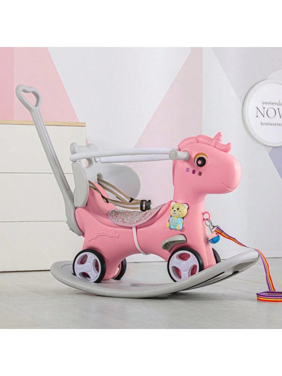 Rocking Horse For Toddlers, Balance Bike Ride On Toys With Push Handle, Backrest And Balance Board For Baby Girl And Boy, Unicorn Kids Riding Birthday (Pink)