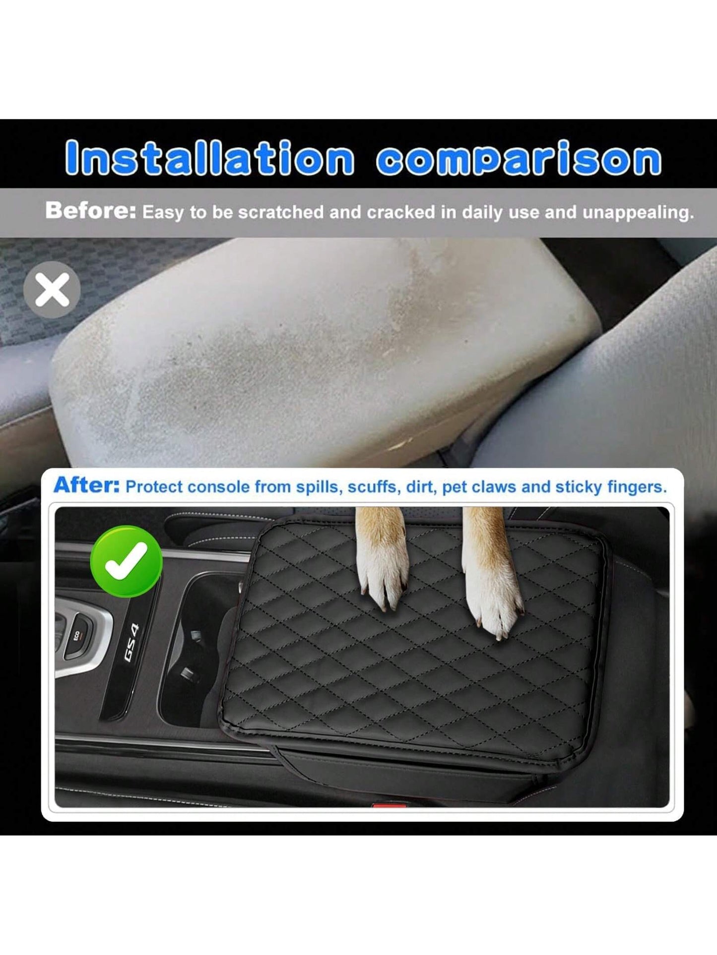 ROJEMXVE 1pc Leather Car Center Console Armrest Cover Pad With 2 Storage Pockets, Universal Automotive Armrest Box Mat, Car Interior Protection Cover, Fits Most Vehicles, Auto Accessories