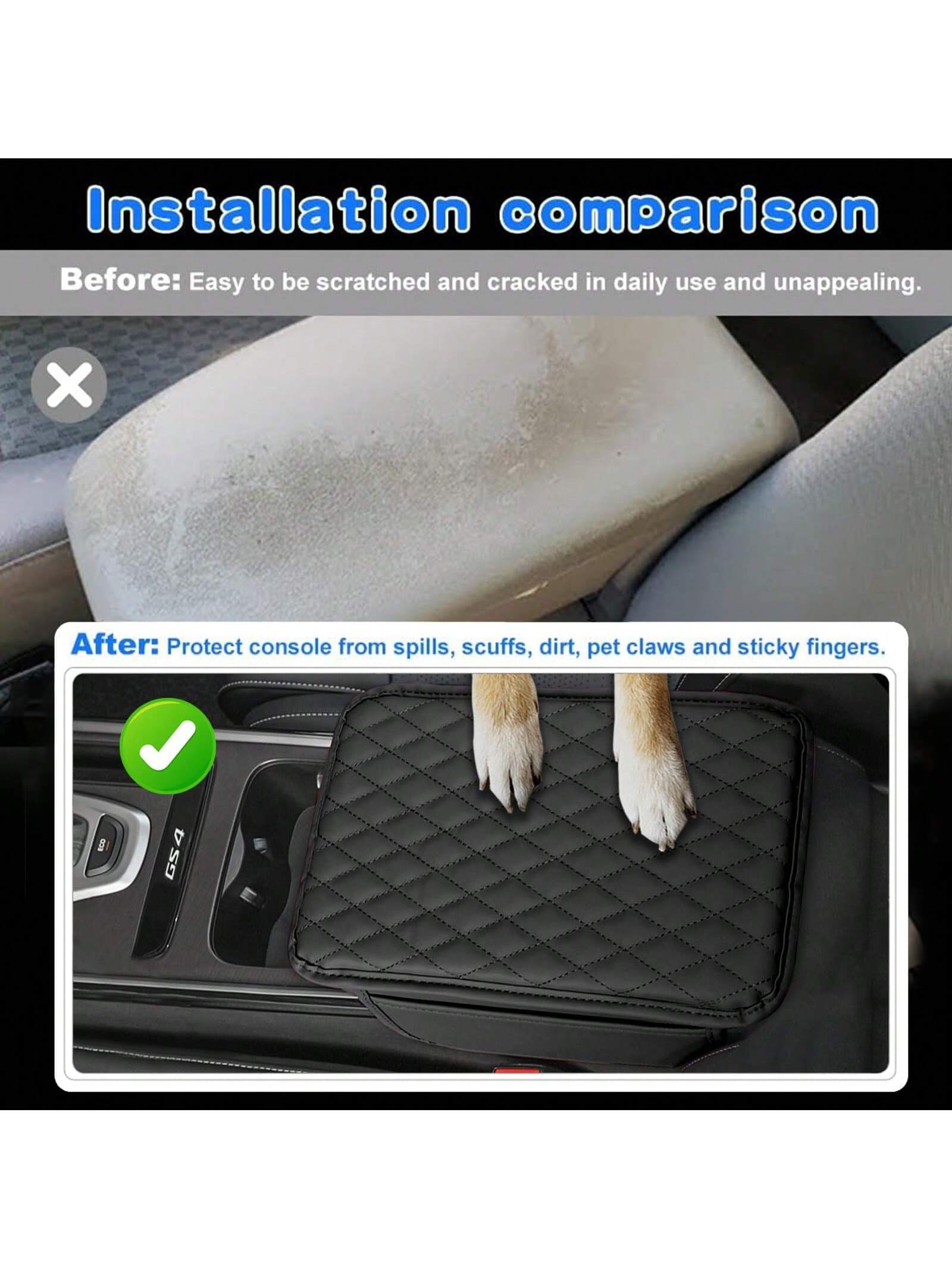 ROJEMXVE 1pc Leather Car Center Console Armrest Cover Pad With 2 Storage Pockets, Universal Automotive Armrest Box Mat, Car Interior Protection Cover, Fits Most Vehicles, Auto Accessories