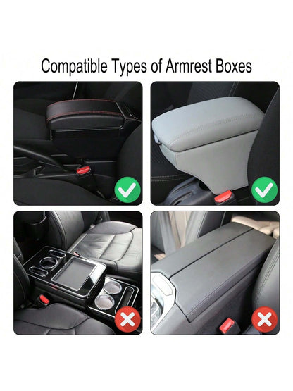 ROJEMXVE 1pc Leather Car Center Console Armrest Cover Pad With 2 Storage Pockets, Universal Automotive Armrest Box Mat, Car Interior Protection Cover, Fits Most Vehicles, Auto Accessories