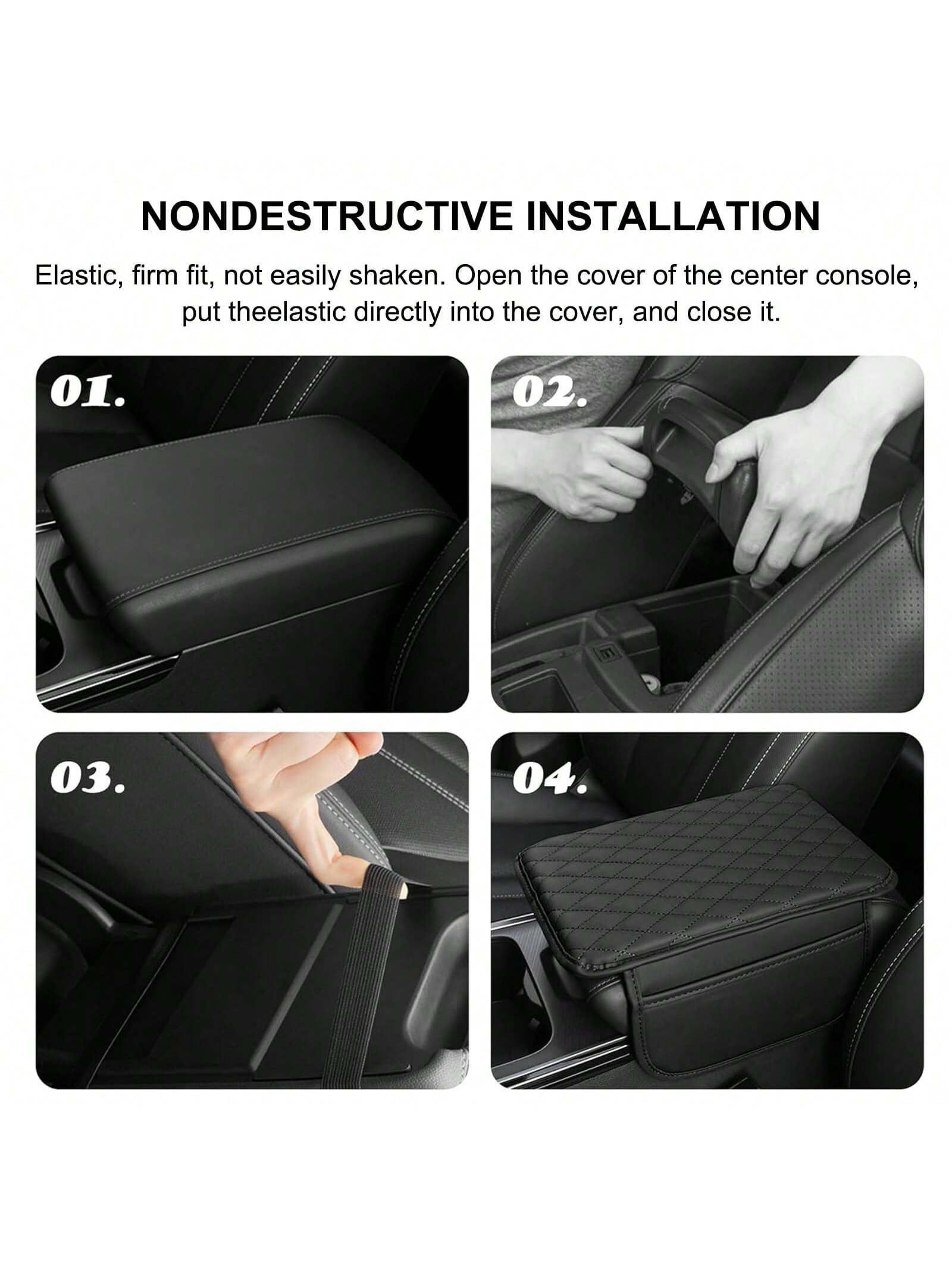 ROJEMXVE 1pc Leather Car Center Console Armrest Cover Pad With 2 Storage Pockets, Universal Automotive Armrest Box Mat, Car Interior Protection Cover, Fits Most Vehicles, Auto Accessories