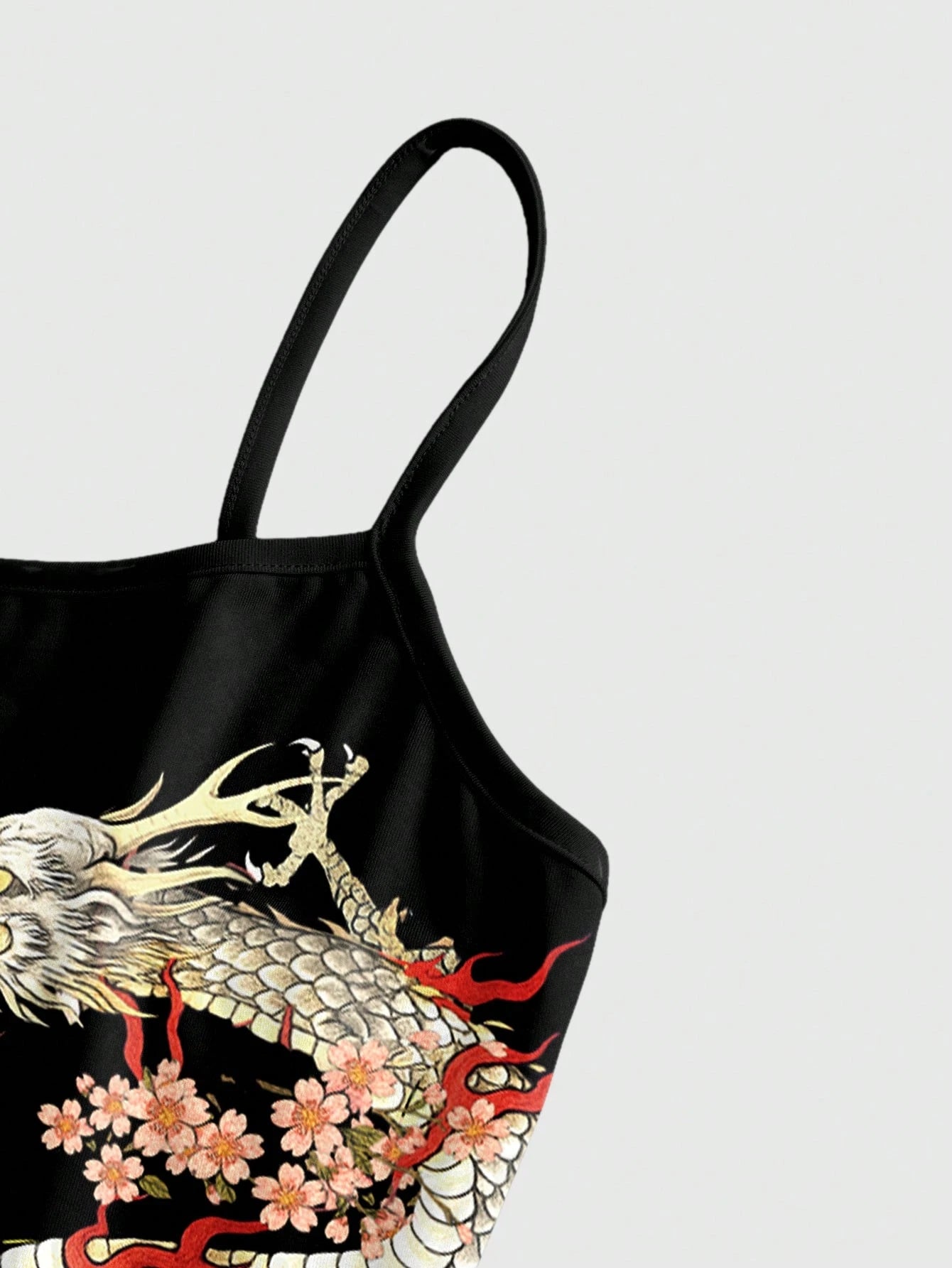 ROMWE Avant New Chinese Style Dark Tiger & Sakura Floral Sexy Dark Allover Print Mini Dress For Women
