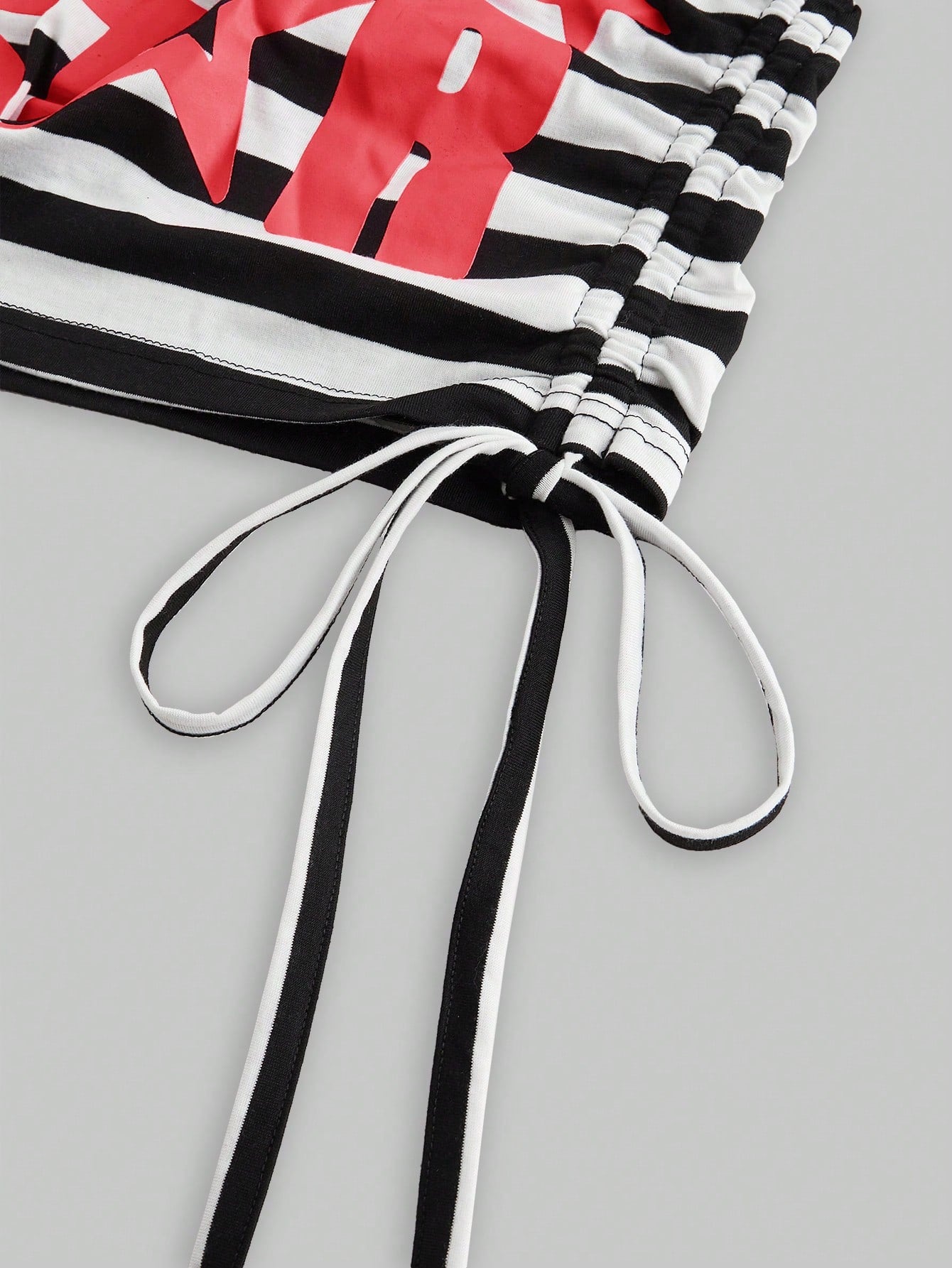 ROMWE Avant Women's Y2K Style Striped Patchwork Letter Print Drawstring Ruched T-Shirt