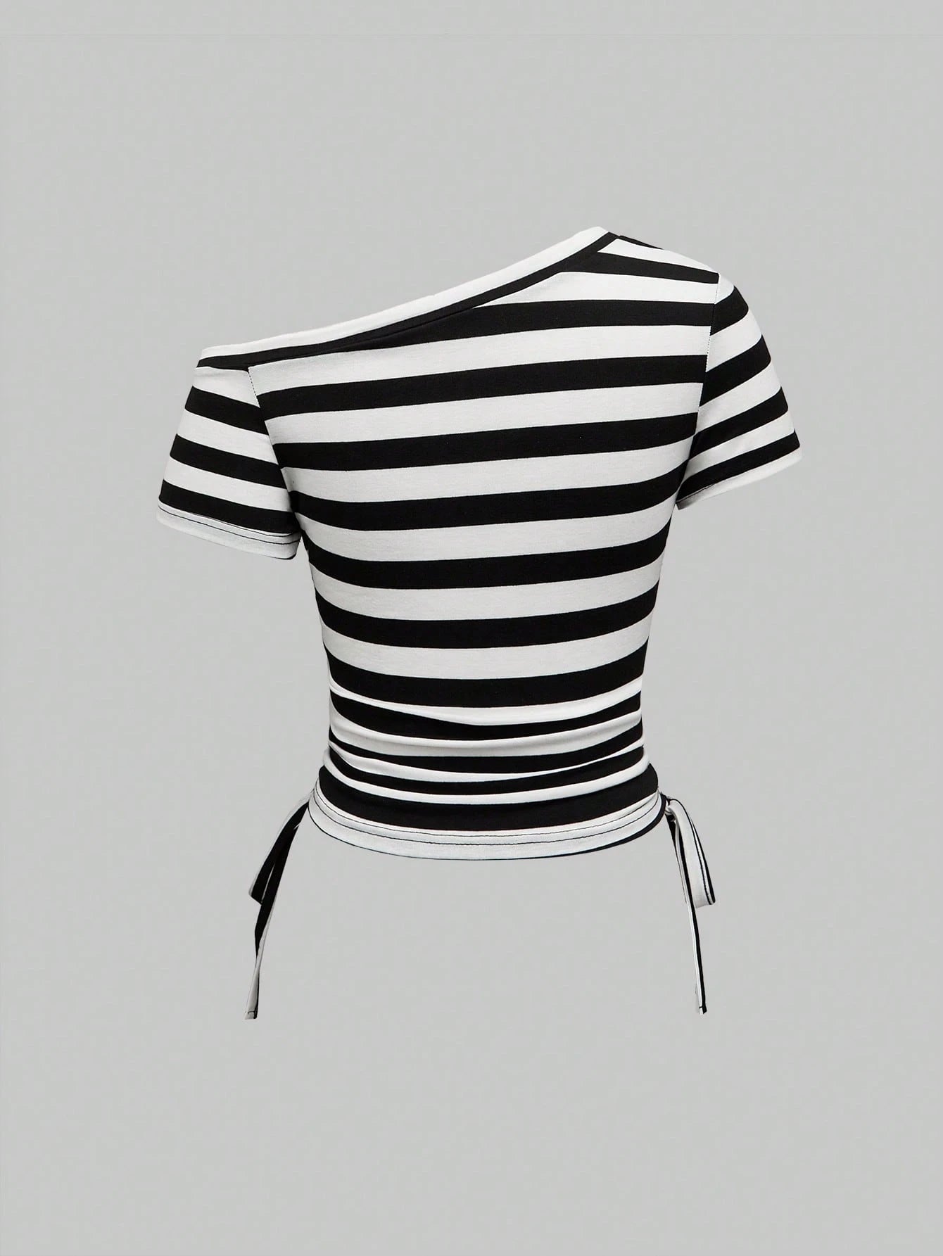 ROMWE Avant Women's Y2K Style Striped Patchwork Letter Print Drawstring Ruched T-Shirt