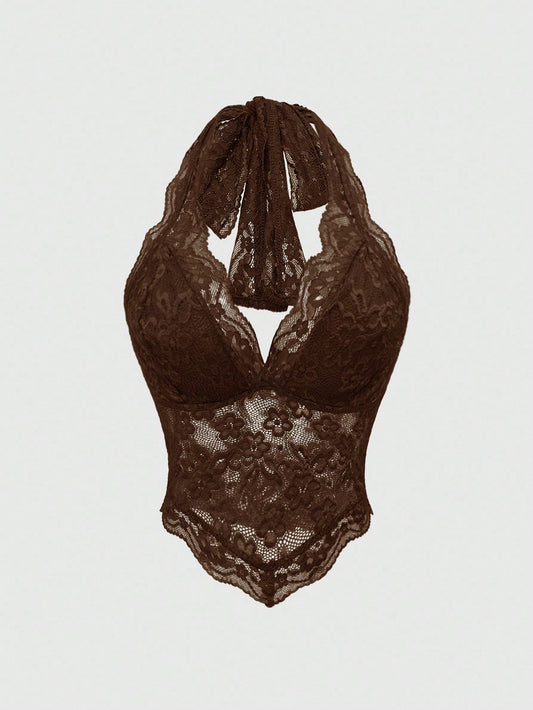 ROMWE Fairycore Spring/Summer Country Valentine's Day Women's Fashionable Sexy Lace Halter V-Neck Camisole