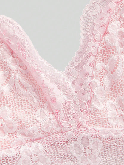 ROMWE Fairycore Spring/Summer Country Valentine's Day Women's Fashionable Sexy Lace Halter V-Neck Camisole