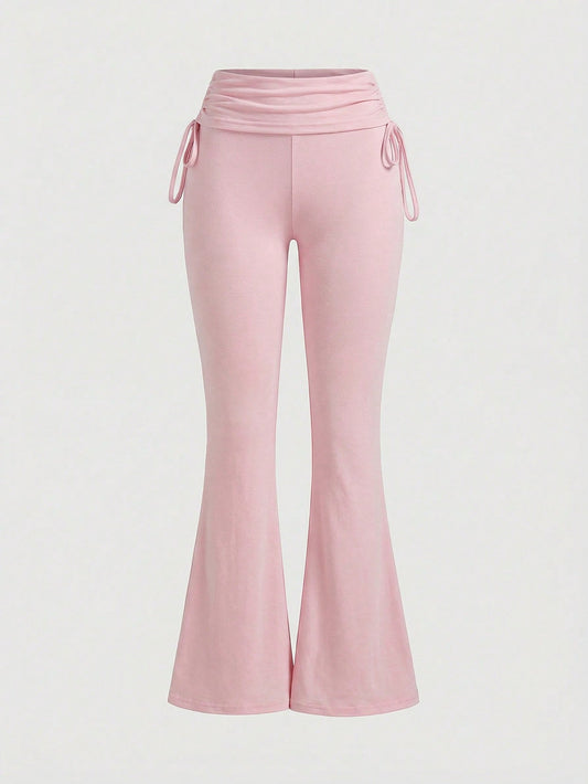 ROMWE Grunge Punk Versatile Black Drawstring Flare Leg Pants For Women