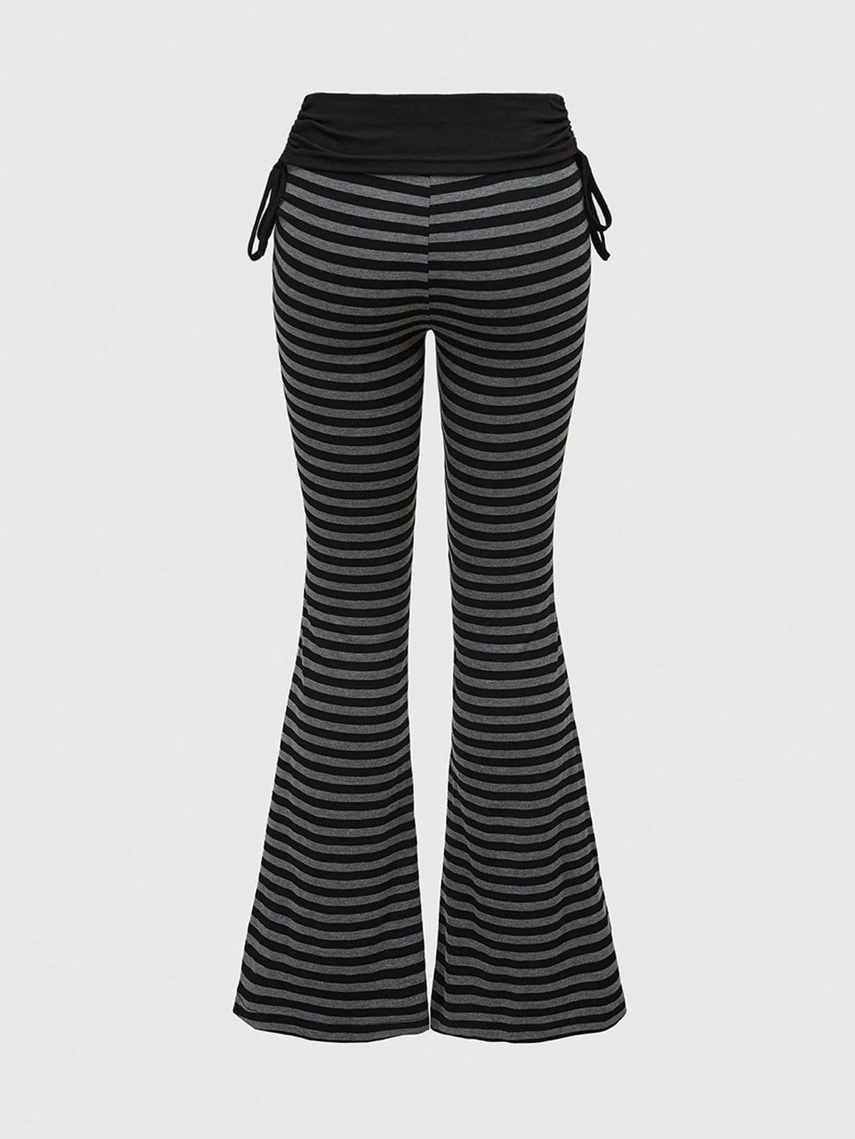 ROMWE Grunge Punk Versatile Black Drawstring Flare Leg Pants For Women