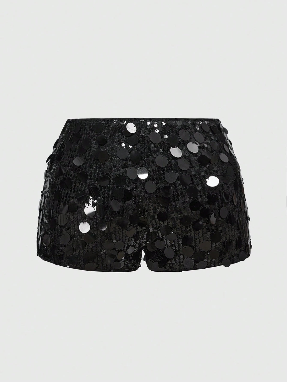 ROMWE Grunge Punk Women Carnival Party Black Glitter Sequin Sexy Low Waist Stretchy Mini Shorts