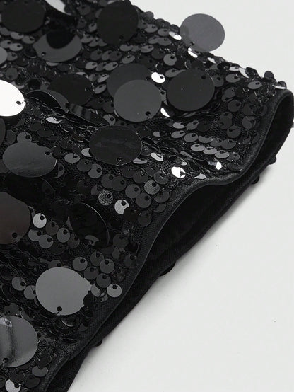 ROMWE Grunge Punk Women Carnival Party Black Glitter Sequin Sexy Low Waist Stretchy Mini Shorts