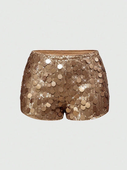 ROMWE Grunge Punk Women Carnival Party Black Glitter Sequin Sexy Low Waist Stretchy Mini Shorts