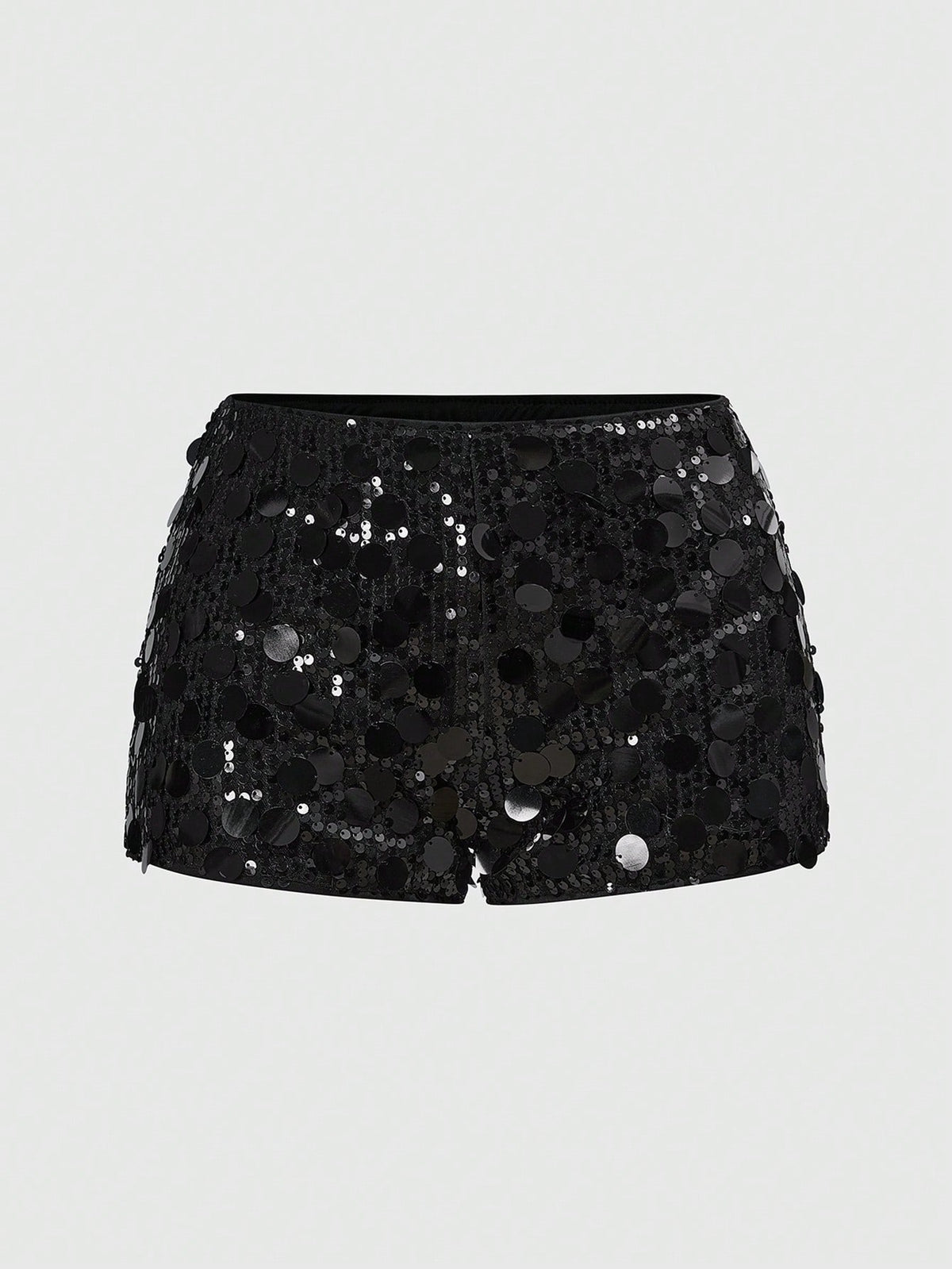 ROMWE Grunge Punk Women Carnival Party Black Glitter Sequin Sexy Low Waist Stretchy Mini Shorts