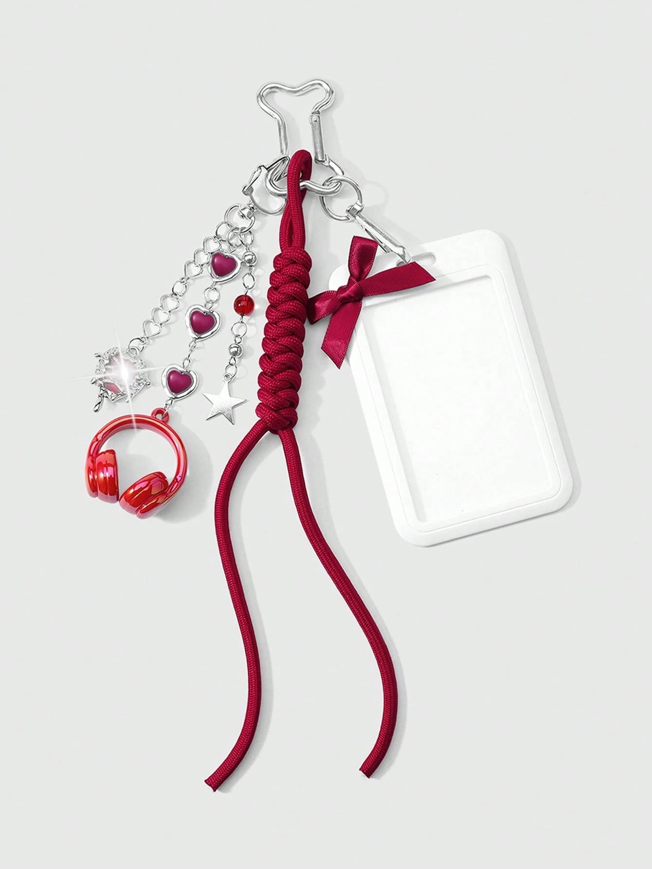 ROMWE Kawaii 1 New High-End Fashion, Sweet And Cool, Simple And Versatile College Style, Silver Love Chain, Resin Love Star Flash Diamond, Butterfly Liquid Seal Heart, Red Earphone Headset, Hand-Woven
