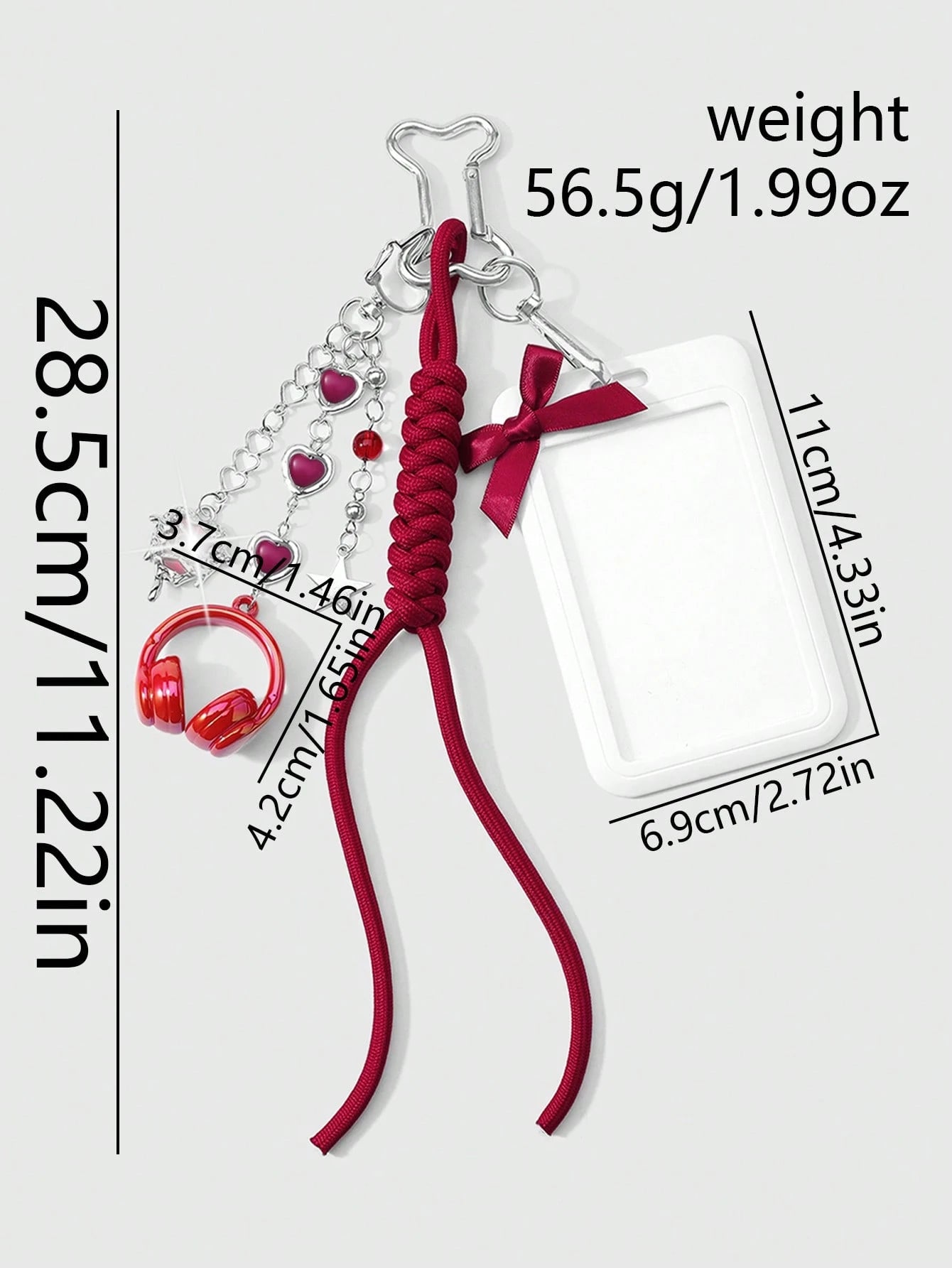 ROMWE Kawaii 1 New High-End Fashion, Sweet And Cool, Simple And Versatile College Style, Silver Love Chain, Resin Love Star Flash Diamond, Butterfly Liquid Seal Heart, Red Earphone Headset, Hand-Woven