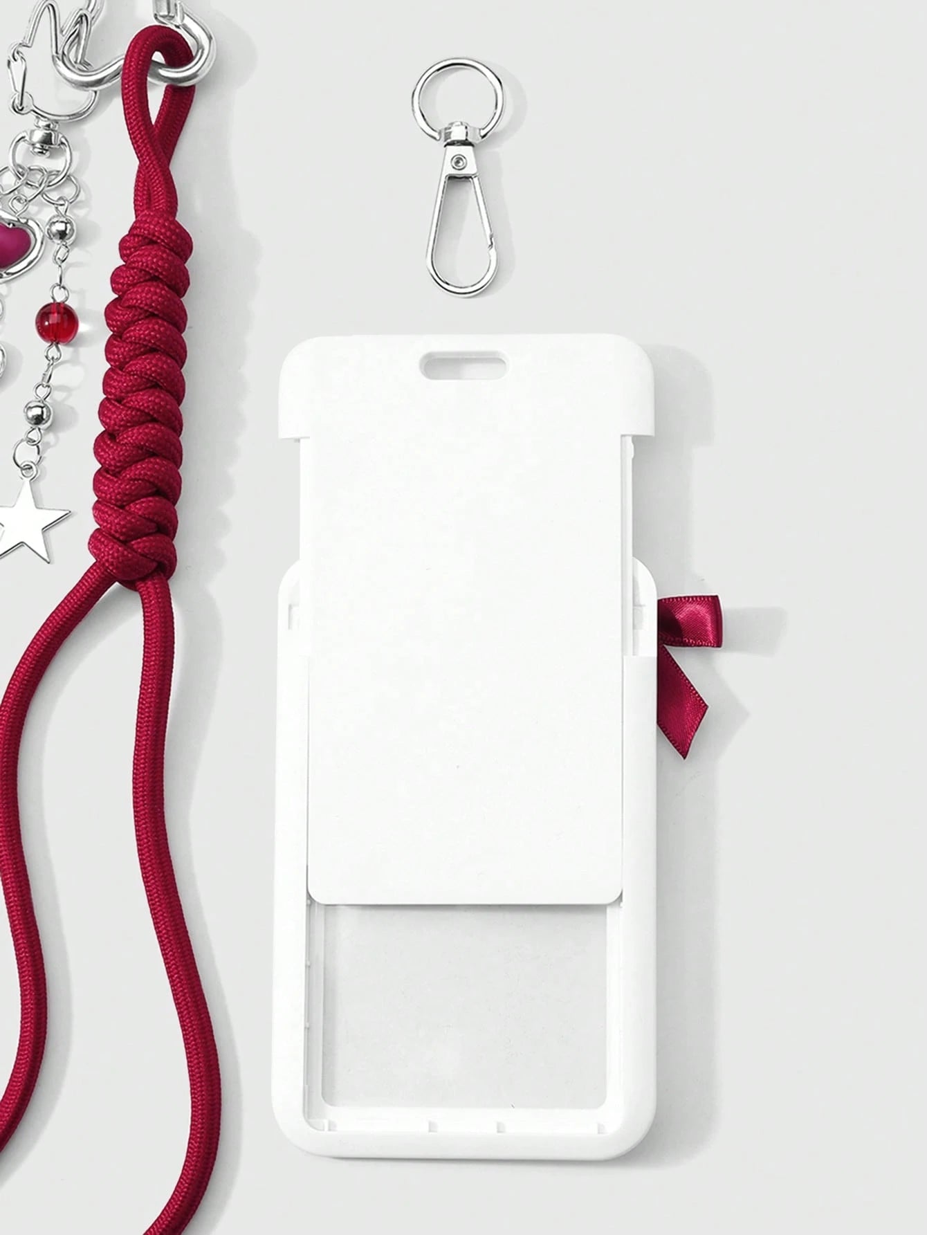 ROMWE Kawaii 1 New High-End Fashion, Sweet And Cool, Simple And Versatile College Style, Silver Love Chain, Resin Love Star Flash Diamond, Butterfly Liquid Seal Heart, Red Earphone Headset, Hand-Woven