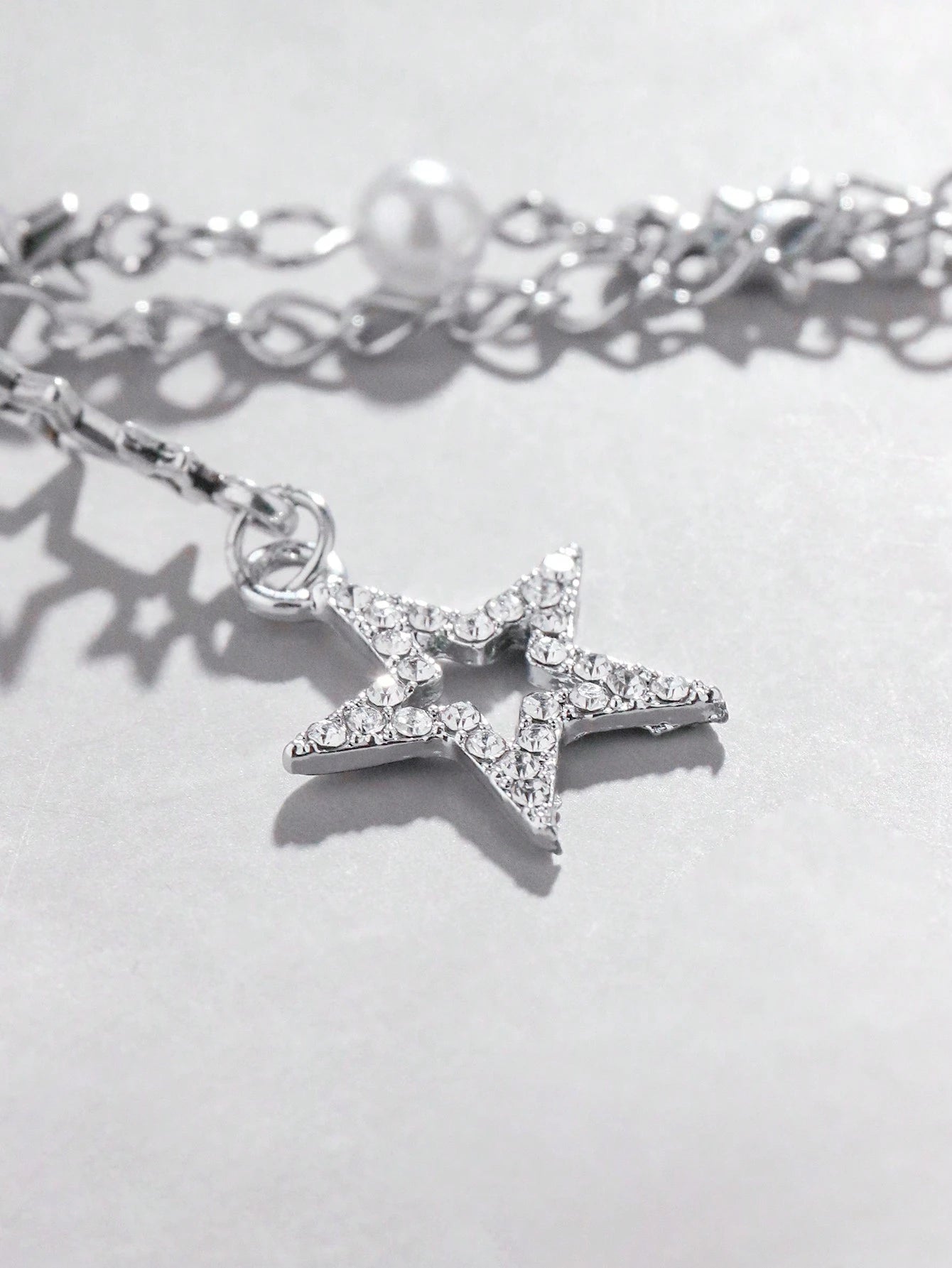 ROMWE Kawaii 1pc Silver Rhinestone & Pearl Embellished Star Pendant Bag Charm Keychain, Simple & Stylish Gift For Women