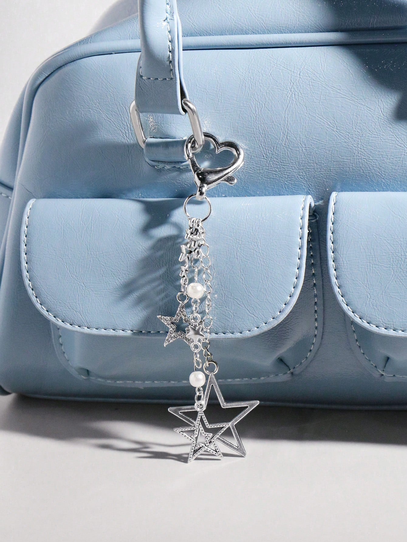 ROMWE Kawaii 1pc Silver Rhinestone & Pearl Embellished Star Pendant Bag Charm Keychain, Simple & Stylish Gift For Women
