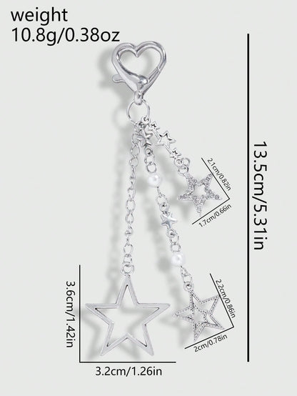 ROMWE Kawaii 1pc Silver Rhinestone & Pearl Embellished Star Pendant Bag Charm Keychain, Simple & Stylish Gift For Women