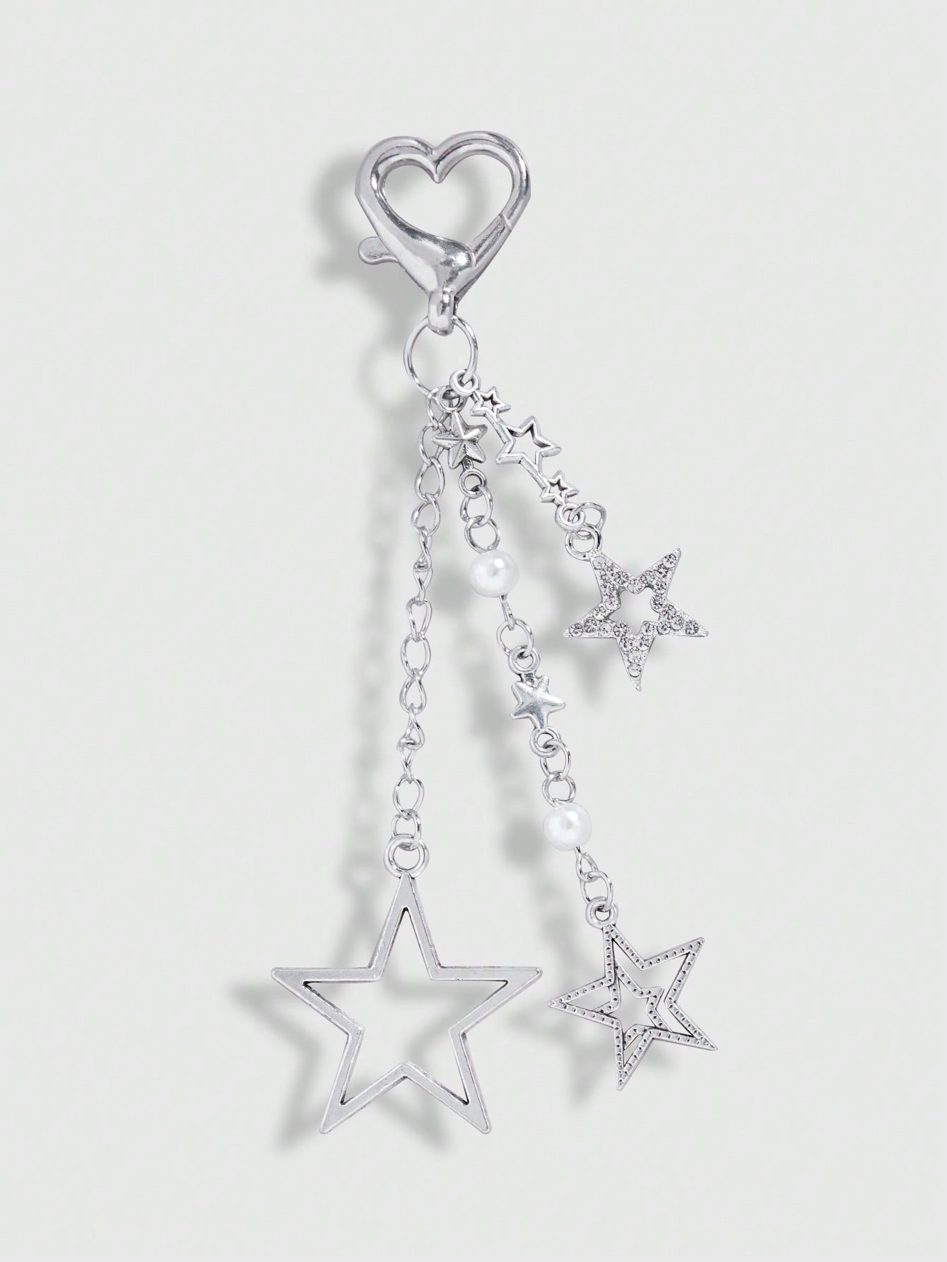 ROMWE Kawaii 1pc Silver Rhinestone & Pearl Embellished Star Pendant Bag Charm Keychain, Simple & Stylish Gift For Women