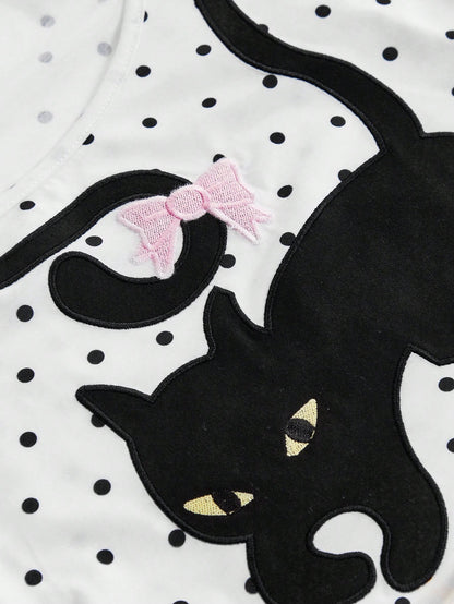 ROMWE Kawaii Women's Coquette Cute Playful Cat & Butterfly All-Match Polka Dot Camisole