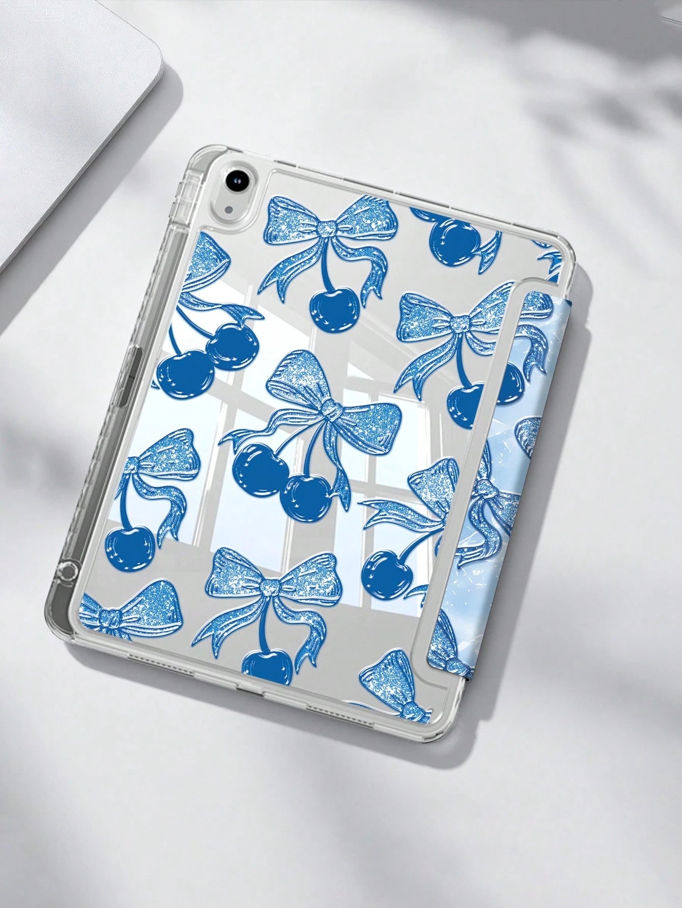 Rose Bow Cherry Dual-Sided Acrylic Crystal Protective Case, Compatible With IPad 10th Gen, IPad 10.2/IPad Mini 6/IPad Mini 7/9.7", Galaxy Tab A8 8.7", 3+Y Foldable Anti-Bend Design, Compatible With Ki